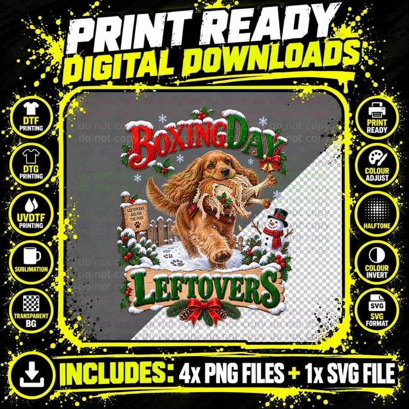 Cocker Spaniel Christmas Boxing Day Leftovers Retro Png SVG Digital Bundle
