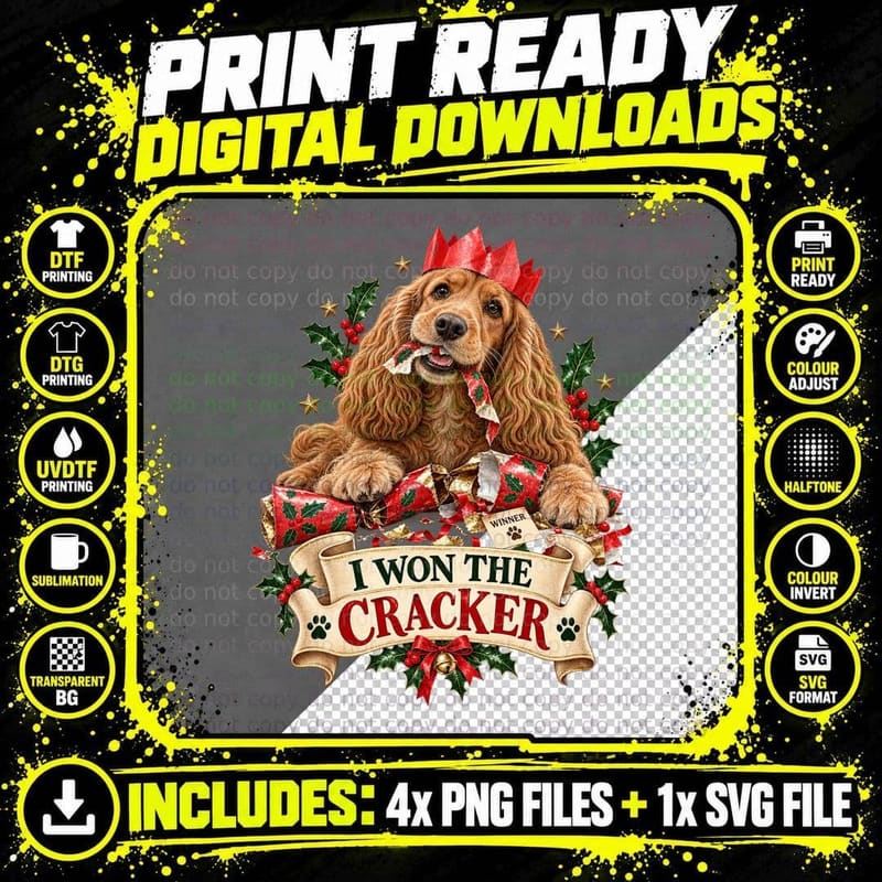 Cocker Spaniel Christmas Cracker Winner Dog Lover Png SVG Digital Bundle