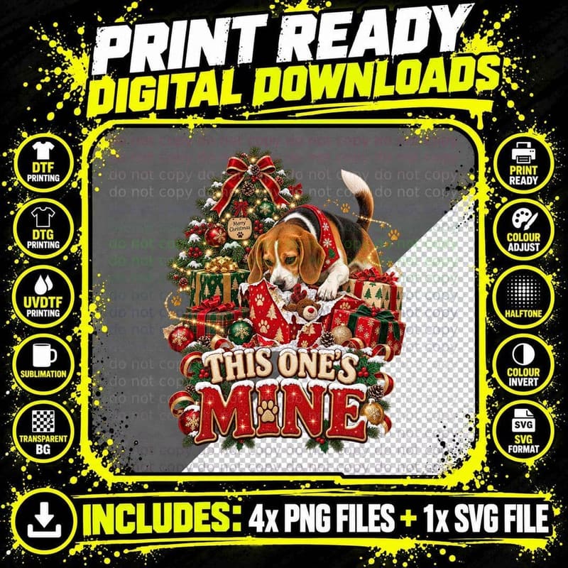 Funny Christmas Beagle This One's Mine Dog Lover Vintage Png SVG Digital Bundle