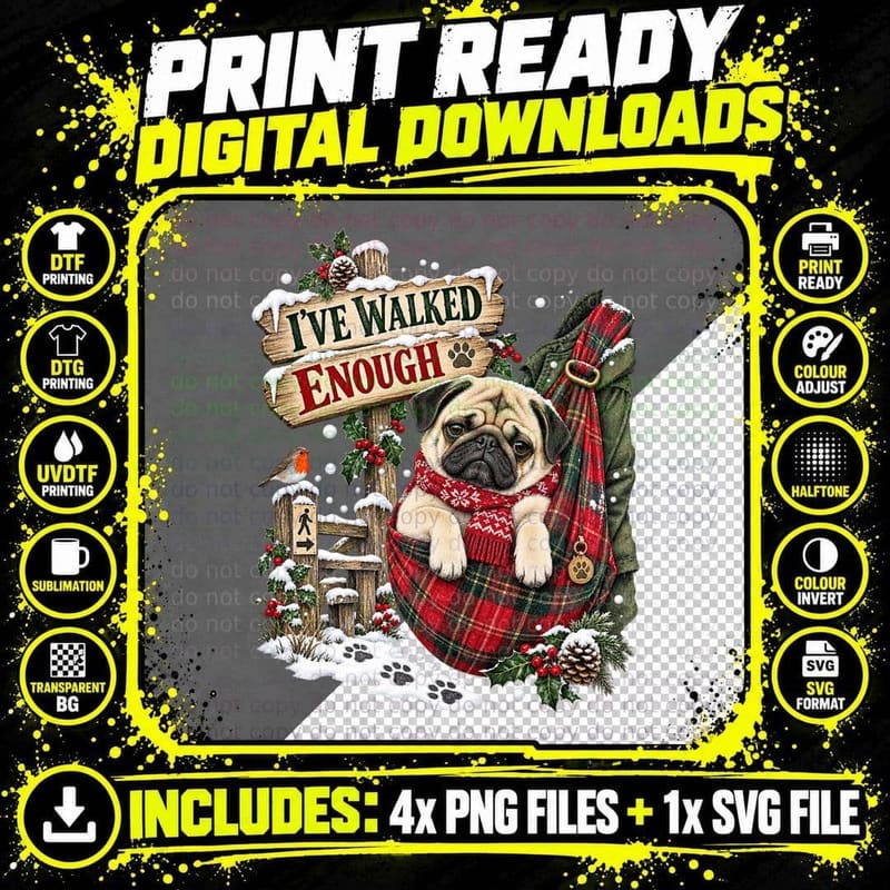 Funny Christmas Pug Boxing Day Walk Dog Lover Vintage Png SVG Digital Bundle