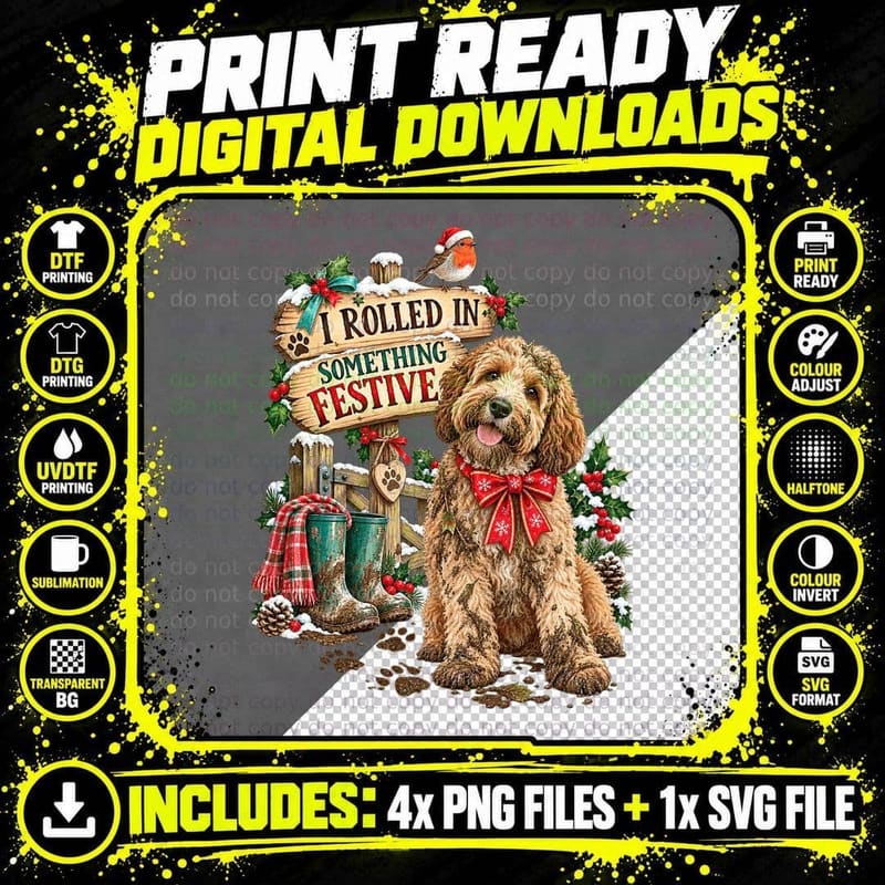 Funny Cockapoo Christmas Boxing Day Dog Lover Vintage Png SVG Digital Bundle