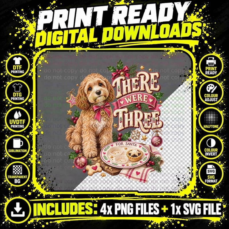 Funny Cockapoo Christmas Mince Pie Dog Watercolor Png SVG Digital Bundle