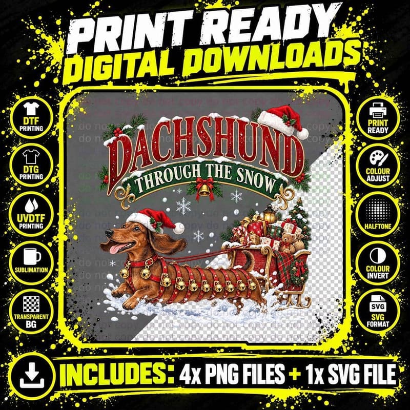 Funny Dachshund Christmas Dog Vintage Holiday Sausage Png SVG Digital Bundle