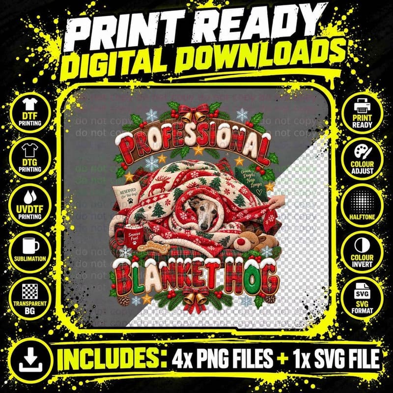 Funny Greyhound Christmas Professional Hog Family Dog Png SVG Digital Bundle