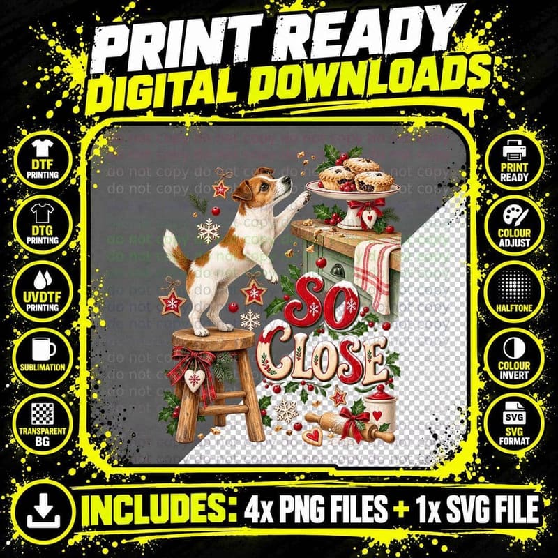Funny Jack Russell Christmas Mince Pie Dog Watercolor Png SVG Digital Bundle