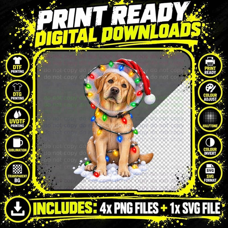 Funny Labrador Christmas Dog Vet Cone Santa Holiday Png SVG Digital Bundle