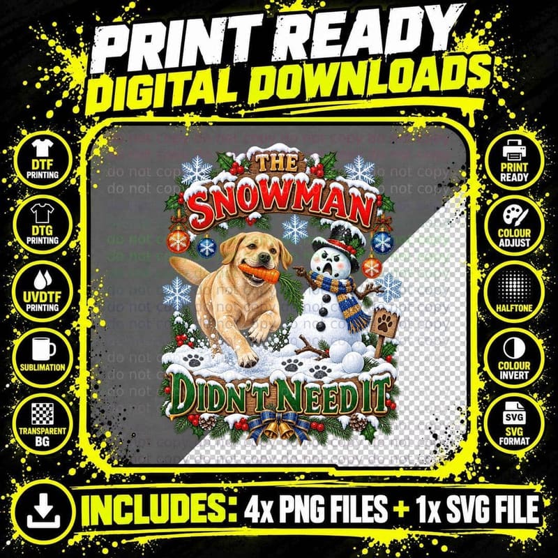 Funny Labrador Christmas Snowman Carrot Thief Dog Lover Png SVG Digital Bundle