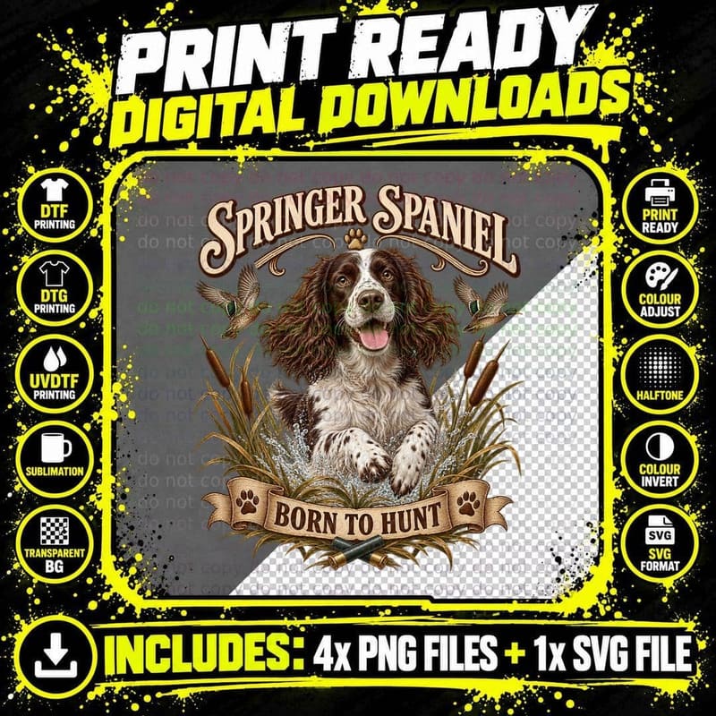 Funny Springer Spaniel Christmas Vintage Muddy Dog Png SVG Digital Bundle