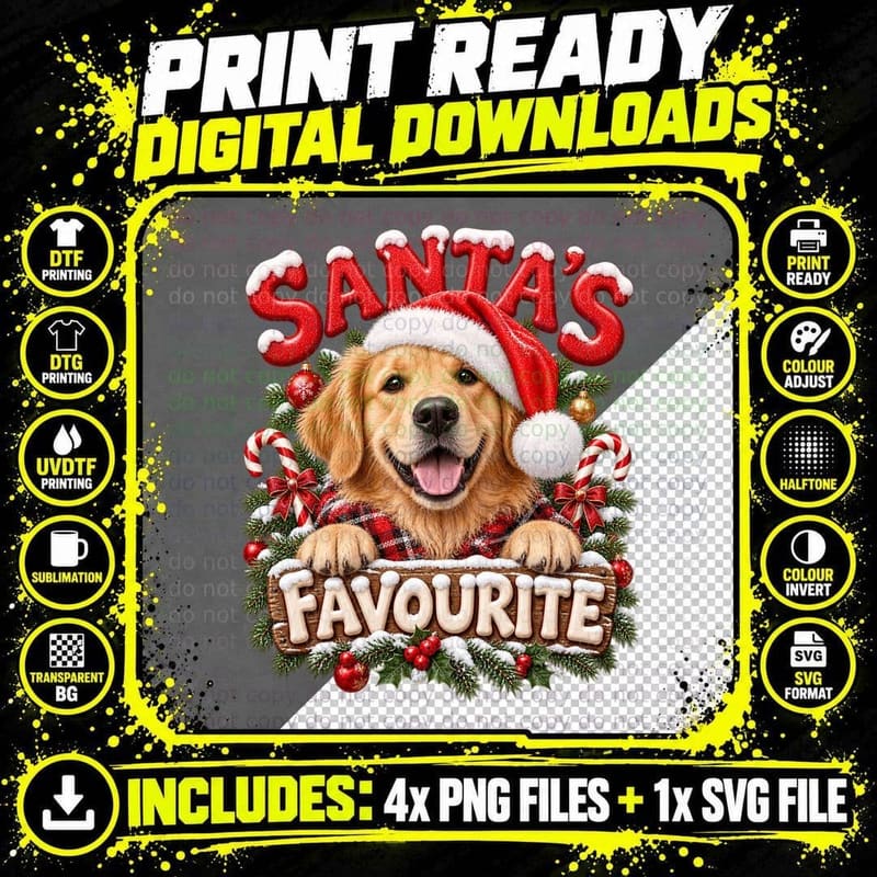 Golden Retriever Christmas Brave Boy Vet Santa Hat Dog Png SVG Digital Bundle