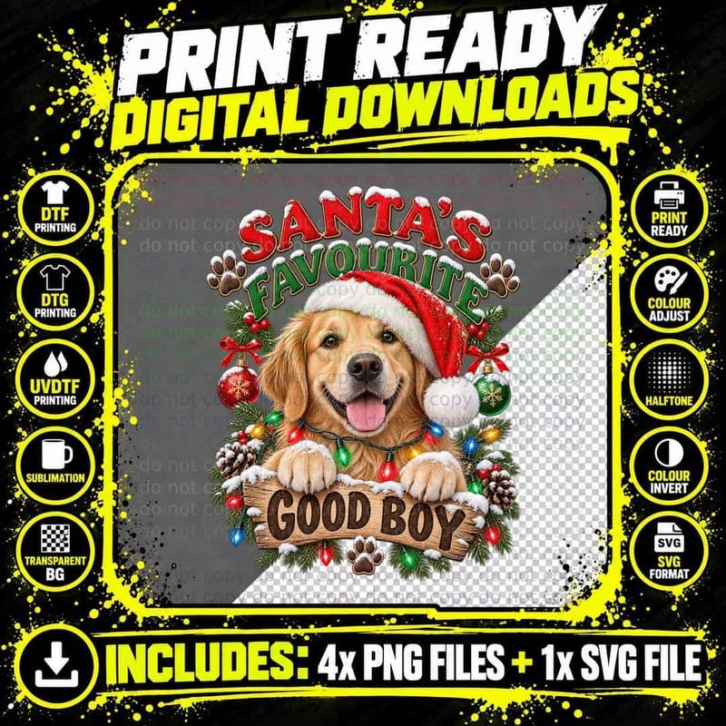 Golden Retriever Christmas Brave Boy Vet Santa Hat Dog Png SVG Digital Bundle