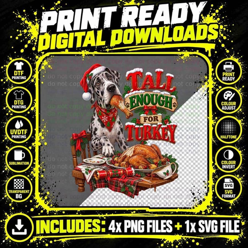 Great Dane Christmas Tall Enough For Turkey Retro Png SVG Digital Bundle