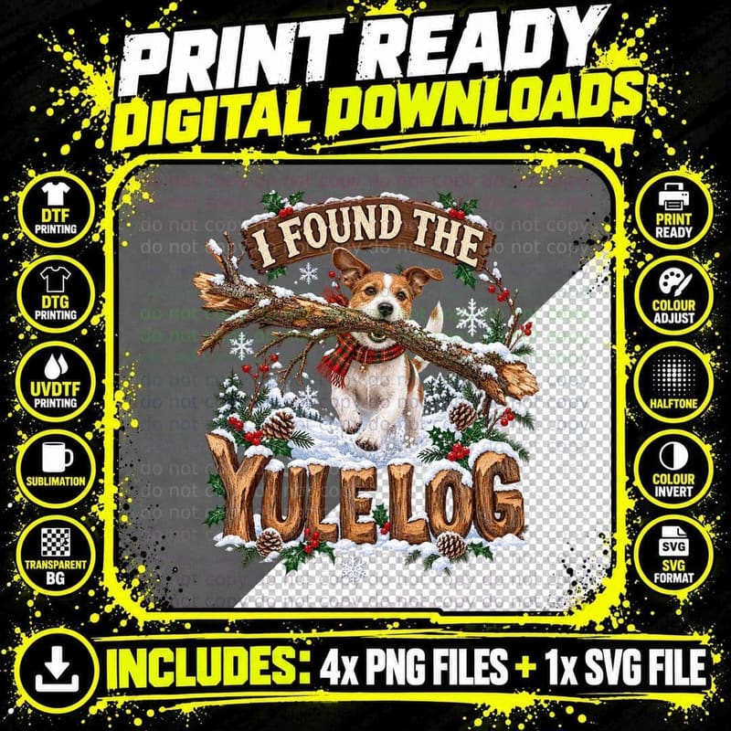 Jack Russell Christmas I Found The Yule Log Funny Boxing Png SVG Digital Bundle