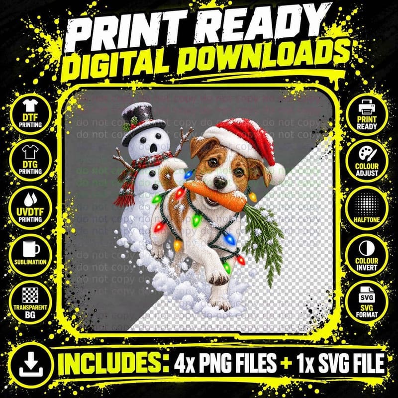 Jack Russell Christmas Santa Hat Snowman Carrot Fairy Png SVG Digital Bundle