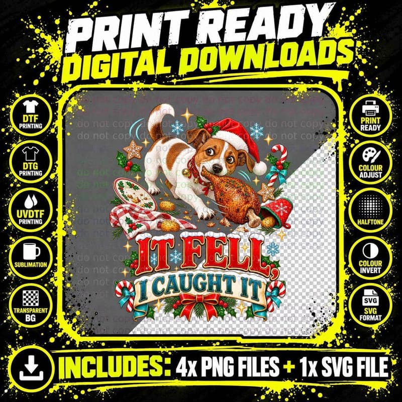 Jack Russell Christmas Turkey Dog Holiday Retro Cartoon Png SVG Digital Bundle