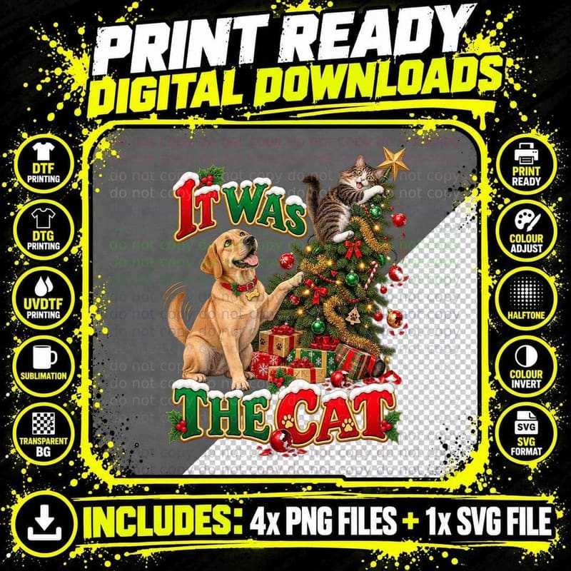 It Was The Cat Labrador Christmas Tree Knocked Over Naughty Tabby Dog T-Shirt Png SVG Digital Bundle