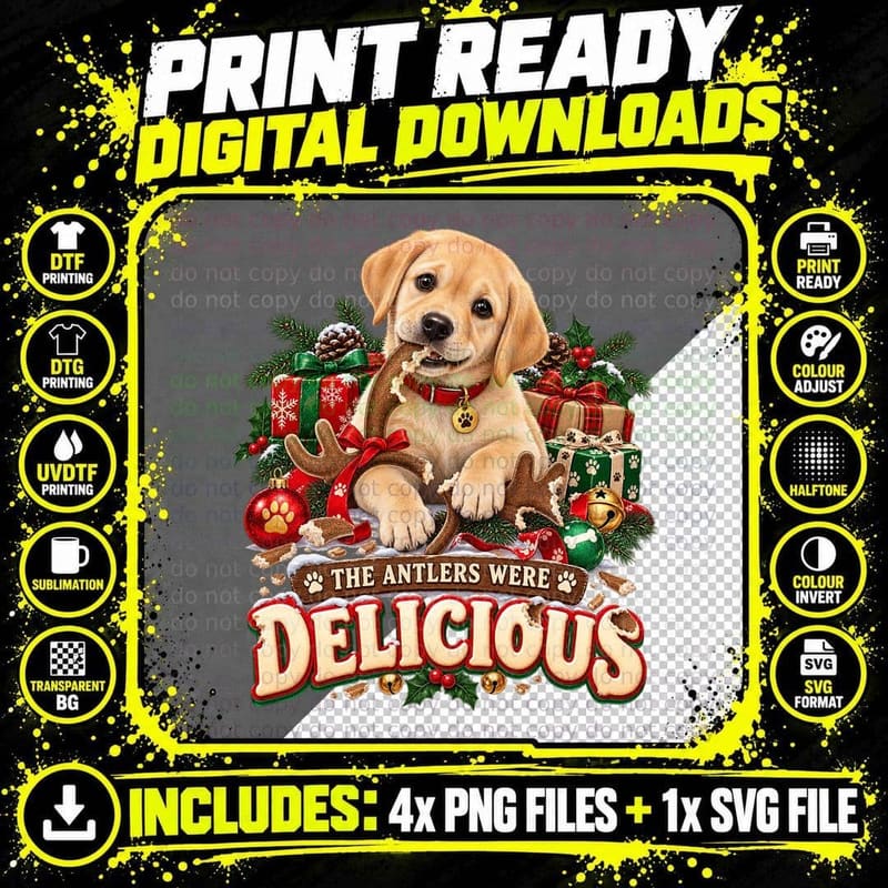 Labrador Puppy Christmas Antlers Were Delicious Funny Png SVG Digital Bundle