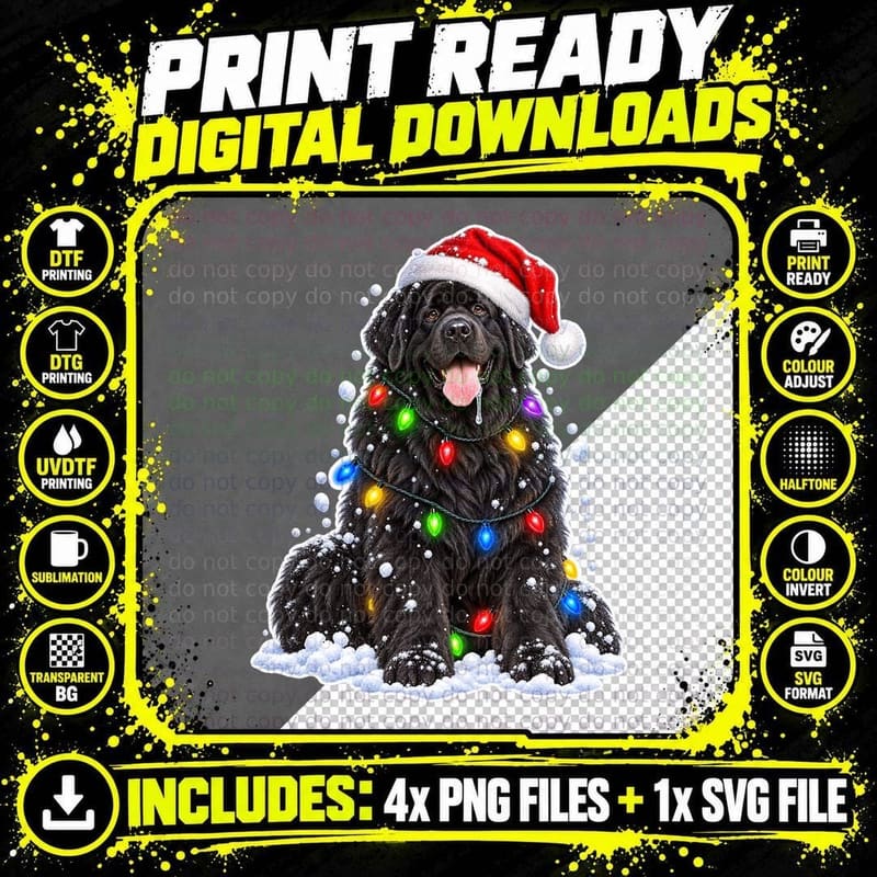 Newfoundland Christmas Dog Lover Holiday Tee Santa Hat Png SVG Digital Bundle