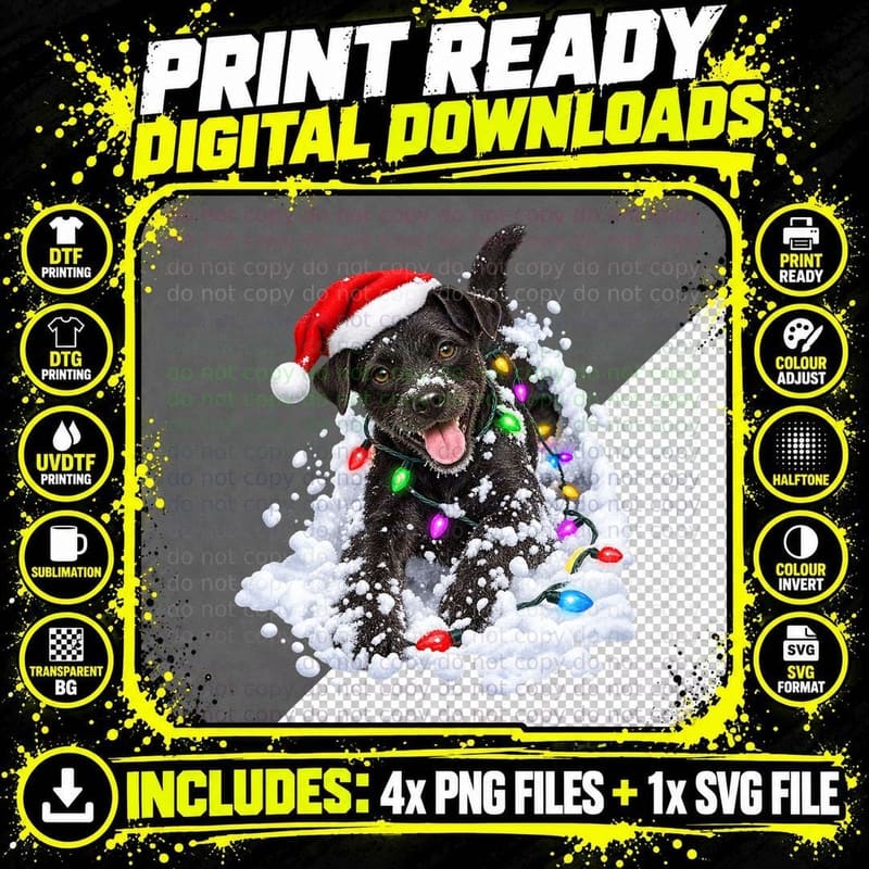 Patterdale Terrier Christmas Dog Santa Hat Snow Fairy Png SVG Digital Bundle