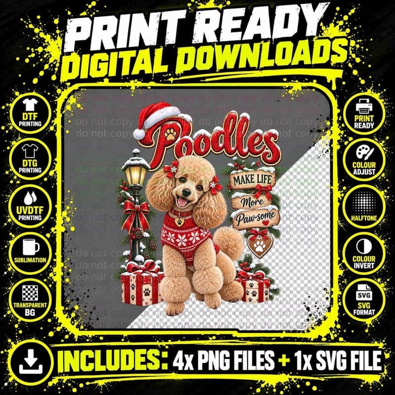 Poodles Make Life More Pawsome Christmas Apricot Red Knit Jumper Dog T-Shirt Png SVG Digital Bundle