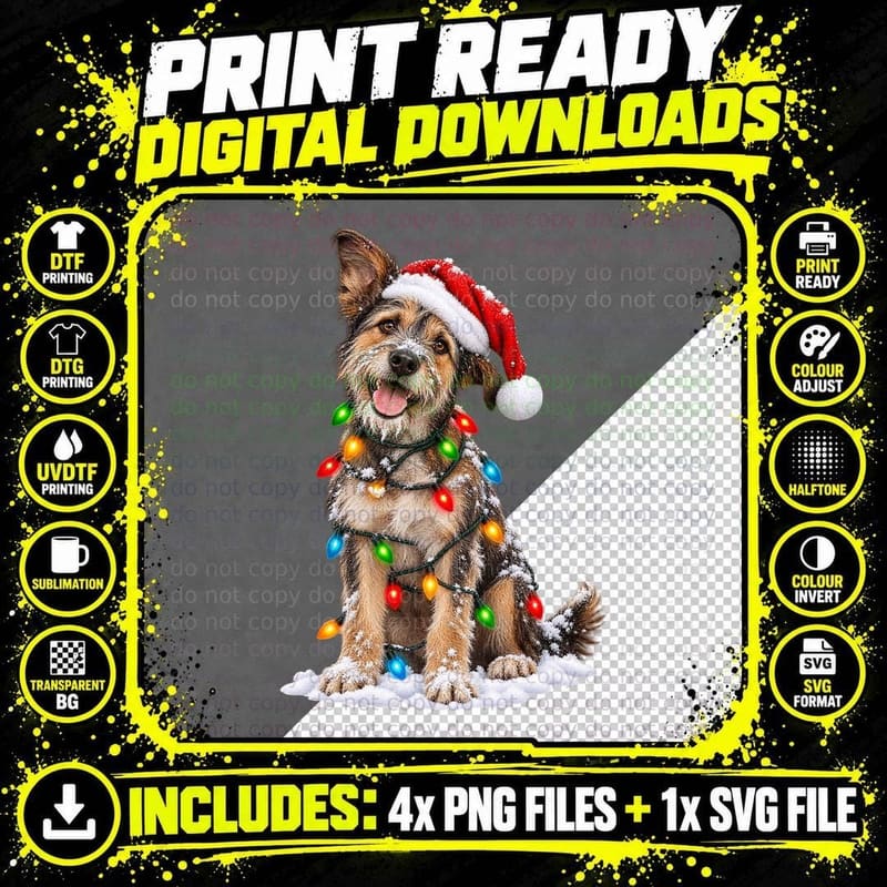 Rescue Mutt Christmas Dog Lover Holiday Tee Santa Hat Png SVG Digital Bundle