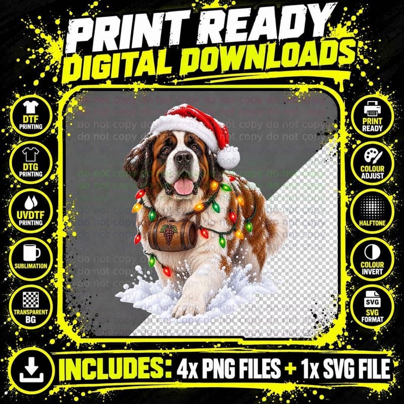 Saint Bernard Christmas Dog Lover Holiday Tee Santa Hat Png SVG Digital Bundle