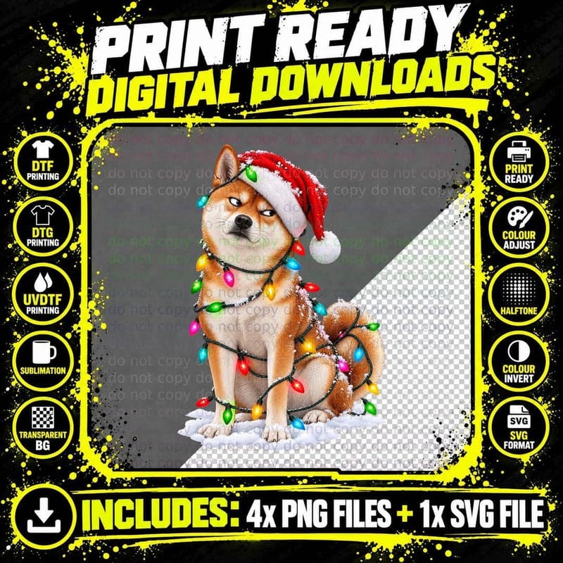 Shiba Inu Christmas Dog Lover Holiday Tee Santa Hat Snow Png SVG Digital Bundle