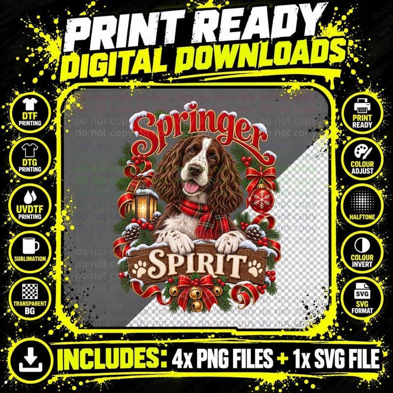 Springer Spaniel Christmas Spring In My Sleigh Funny Png SVG Digital Bundle
