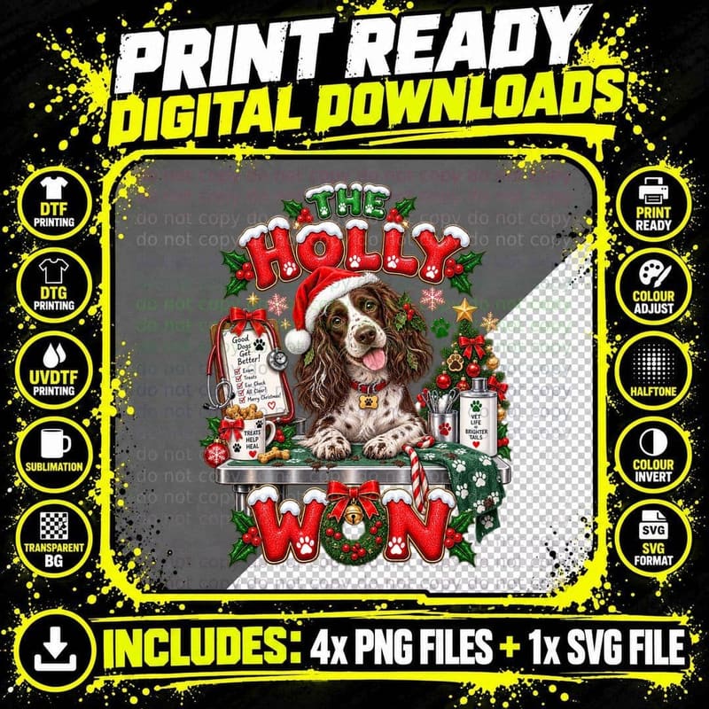 Springer Spaniel Christmas The Holly Won Funny Vet Png SVG Digital Bundle