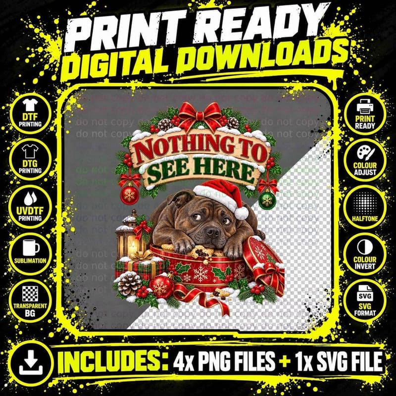 Staffordshire Bull Terrier Christmas Mince Pie Funny Dog Png SVG Digital Bundle