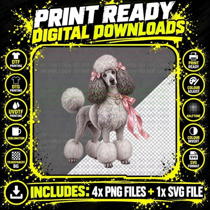 Standard Poodle Christmas Dog Baubles Fairy Lights Snow Png SVG Digital Bundle