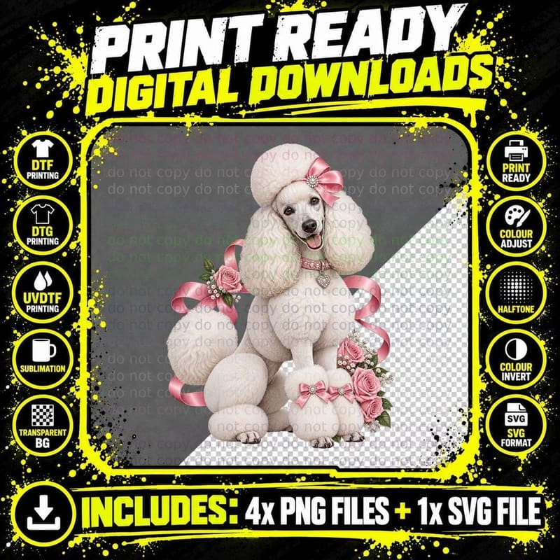 Standard Poodle Christmas Dog Baubles Fairy Lights Snow Png SVG Digital Bundle