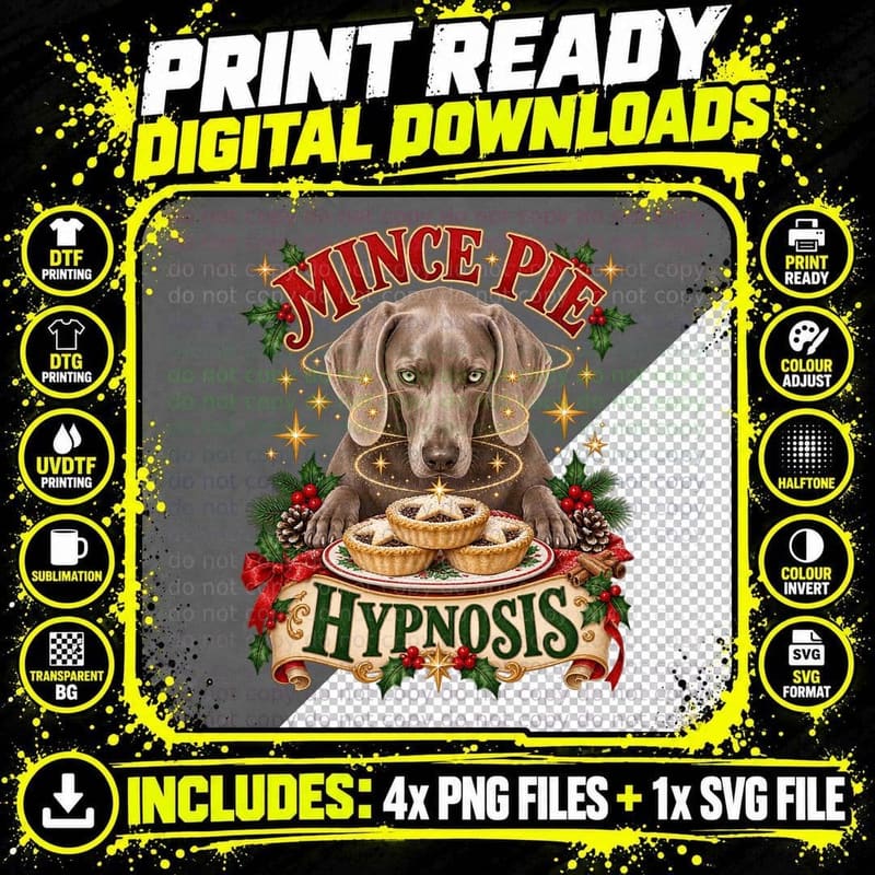 Weimaraner Christmas Mince Pie Dog Watercolor Funny Png SVG Digital Bundle