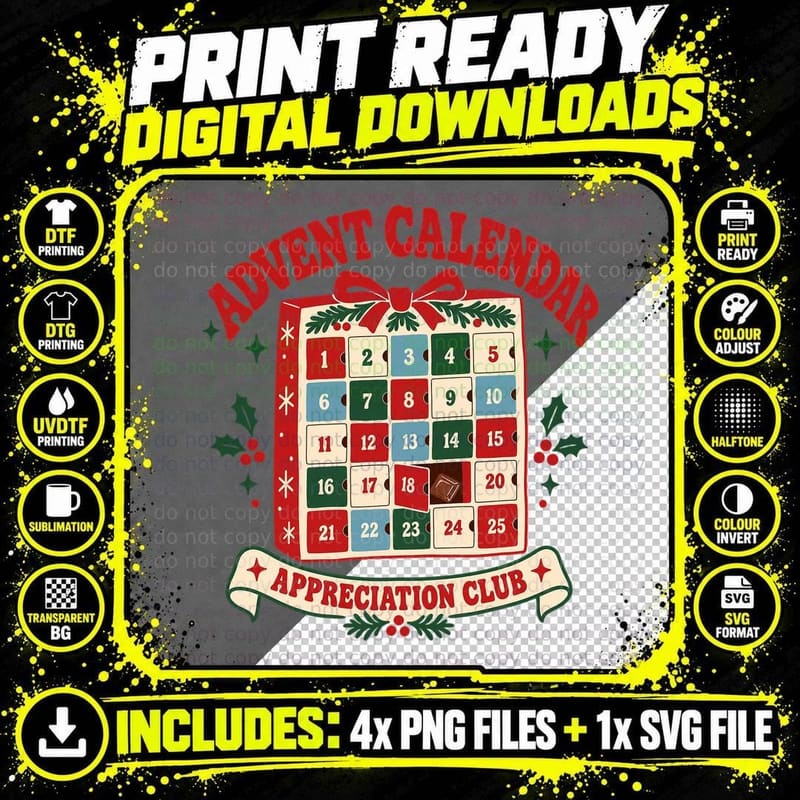 Advent Calendar Appreciation Club Retro Christmas Countdown Chocolate T-Shirt Png SVG Digital Bundle