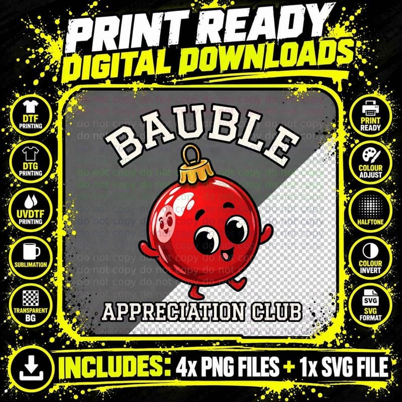 Bauble Appreciation Club Cute Red Christmas Ornament Funny Retro T-Shirt Png SVG Digital Bundle