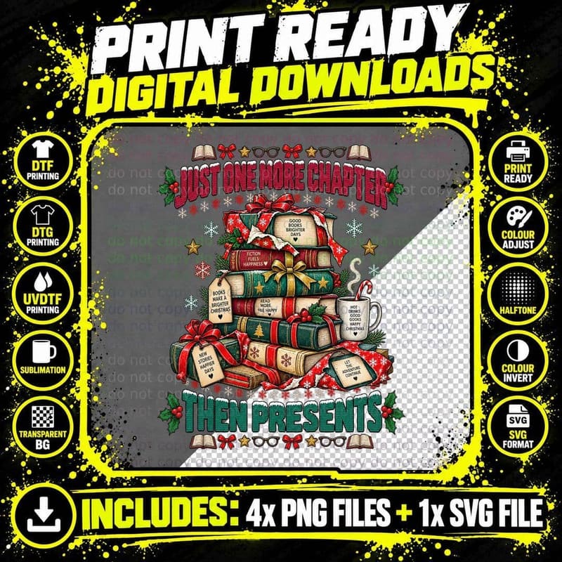 Book Lover Christmas Ugly Sweater Reading Books Reader Png SVG Digital Bundle