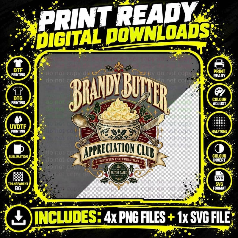Brandy Butter Appreciation Club Christmas Pudding British Food Retro T-Shirt Png SVG Digital Bundle