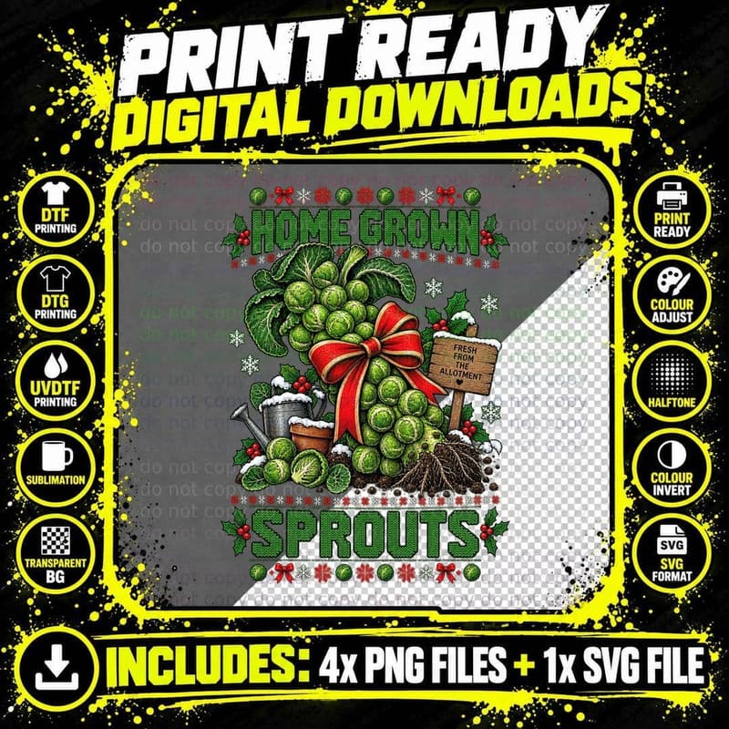 Brussels Sprouts Christmas Ugly Sweater Allotment Png SVG Digital Bundle