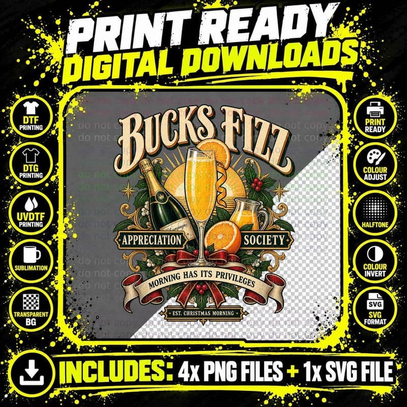 Bucks Fizz Appreciation Society Christmas Morning Champagne Cocktail T-Shirt Png SVG Digital Bundle
