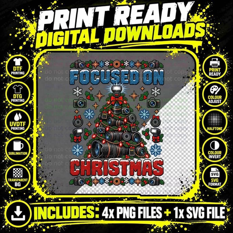 Camera Lens Christmas Photography Ugly Sweater Png SVG Digital Bundle