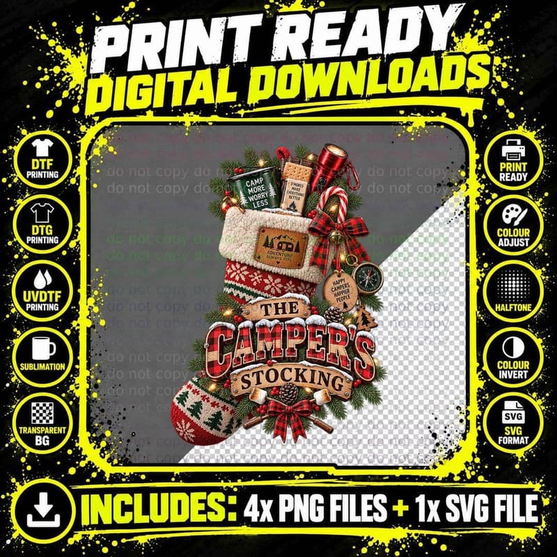 Camping Gear In My Stocking Christmas Camper Funny Ugly Png SVG Digital Bundle