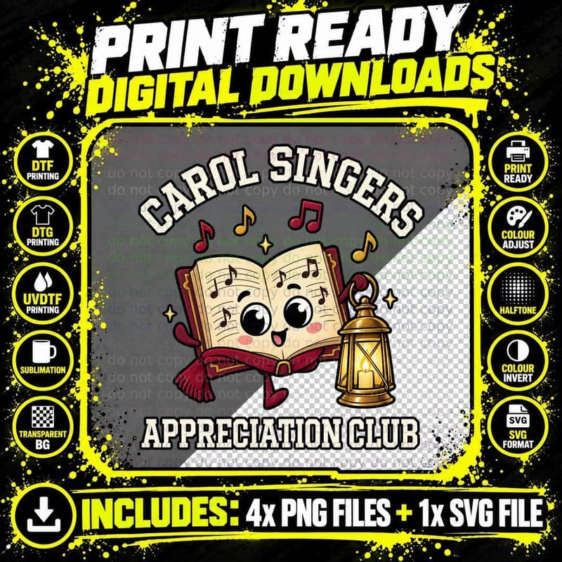 Carol Singers Appreciation Club Cute Hymn Book Lantern Retro Christmas T-Shirt Png SVG Digital Bundle