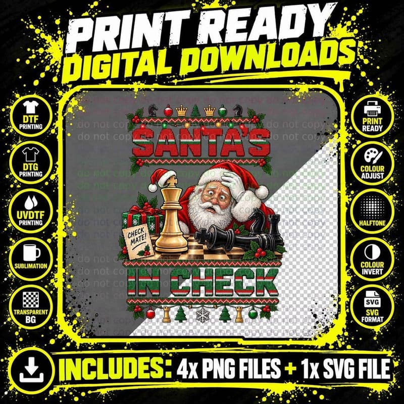 Chess Christmas King Santa Funny Chess Player Ugly Png SVG Digital Bundle
