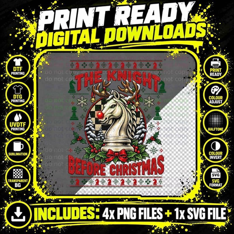 Chess Christmas Ugly Sweater Knight Before Christmas Png SVG Digital Bundle