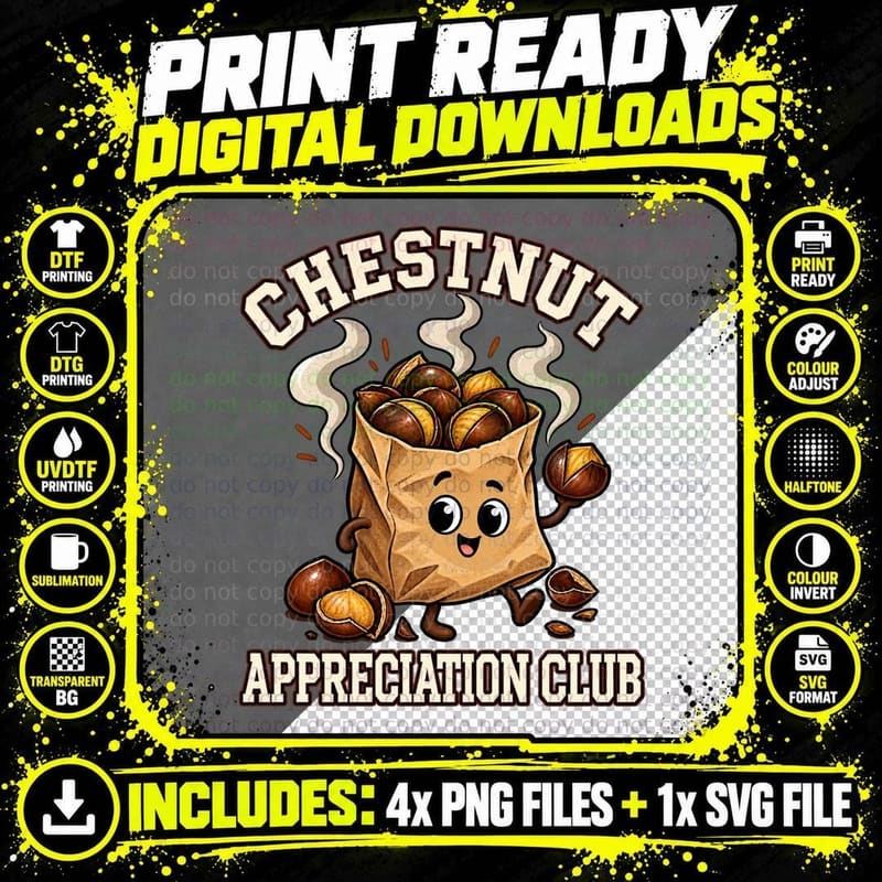 Chestnut Appreciation Club Cute Roasting Bag Christmas Street Food T-Shirt Png SVG Digital Bundle