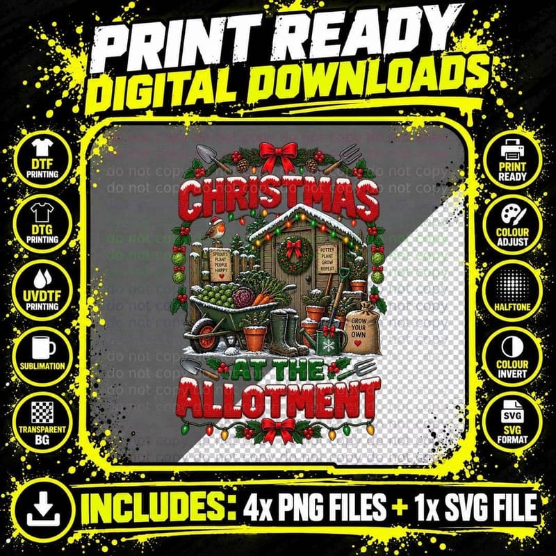 Christmas At The Allotment Gardener Gardening Shed Ugly Png SVG Digital Bundle