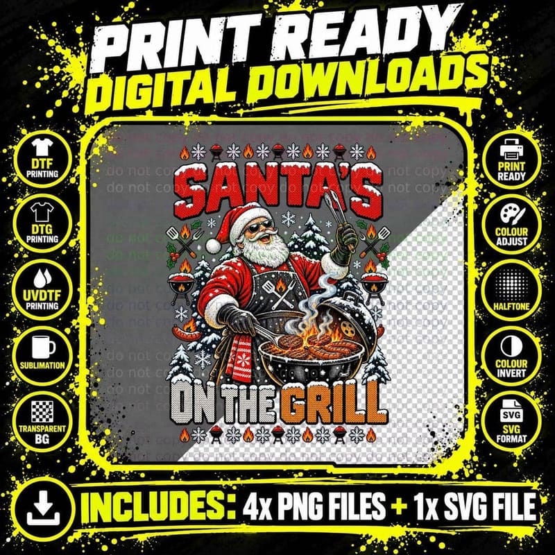 Christmas BBQ Dad Santa Grill Funny Grilling Ugly Png SVG Digital Bundle