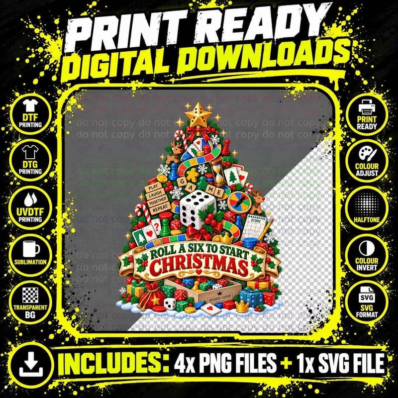Christmas Board Game Dice Reindeer Funny Family Game Png SVG Digital Bundle