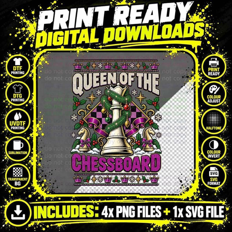 Christmas Chess Mum Queen Ugly Sweater Chess Player Png SVG Digital Bundle