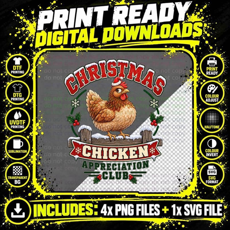Christmas Chicken Appreciation Club Funny Hen Farm Animal Festive Retro T-Shirt Png SVG Digital Bundle