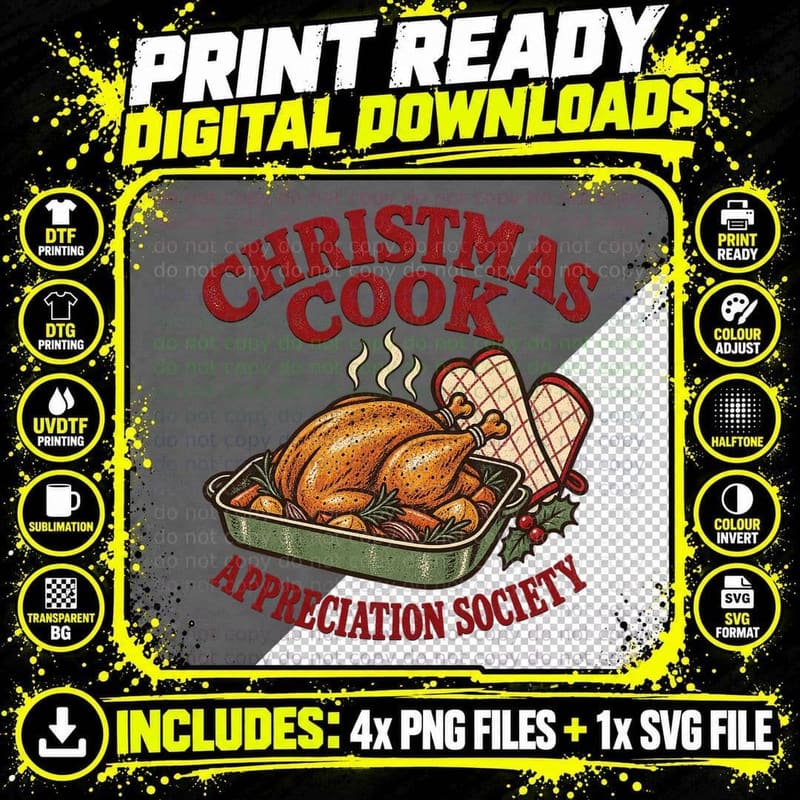 Christmas Cook Appreciation Society Roast Turkey Oven Gloves Chef Retro T-Shirt Png SVG Digital Bundle